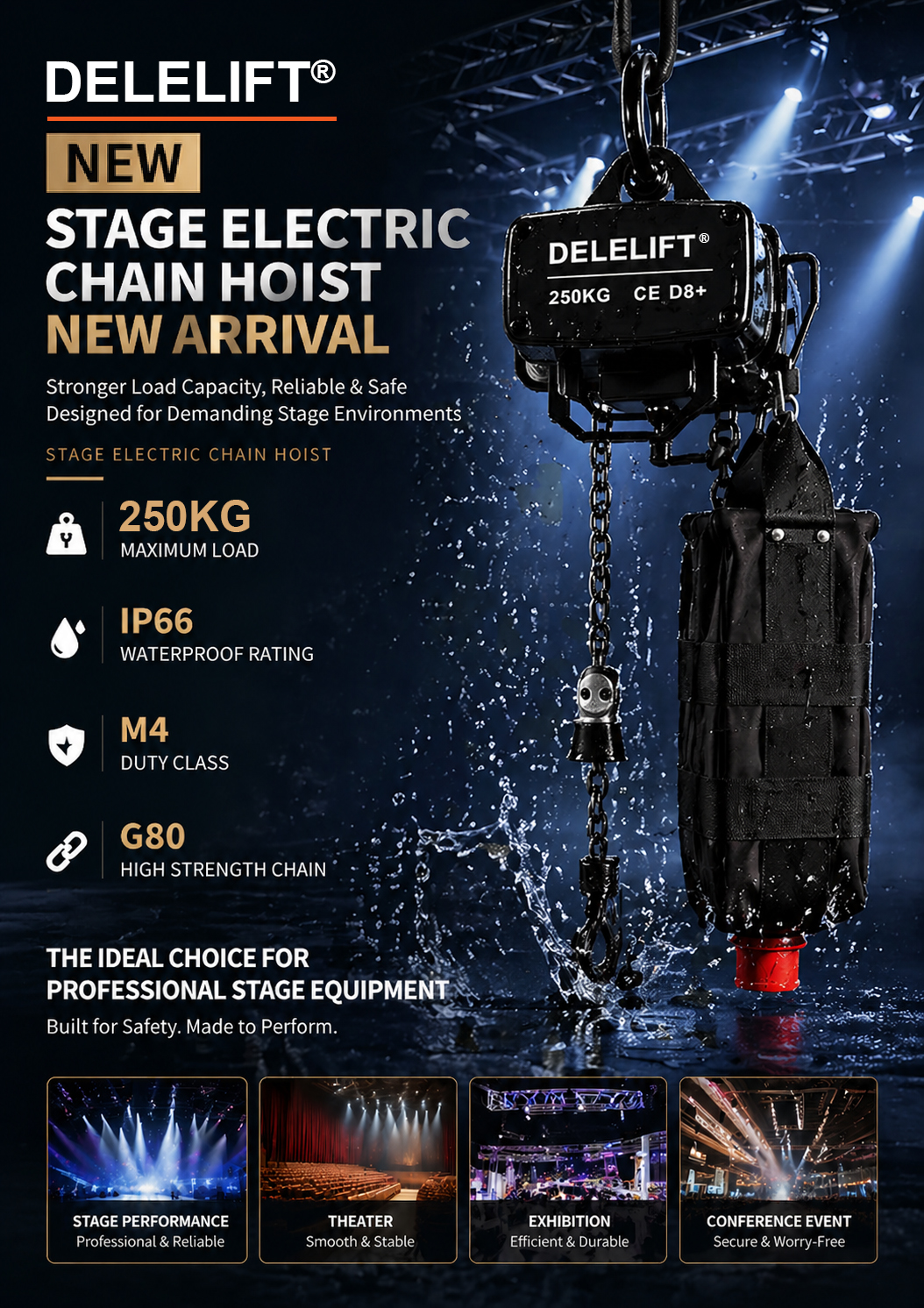 DELELIFT New 250KG Stage Electric Chain Hoist Launched